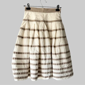 Club Monaco Ivory Tan Striped Pleated Circle Skirt